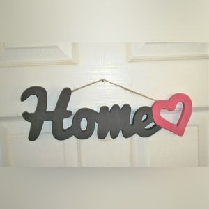 NEW home hanging sign gray pink heart 14” x 4.5”